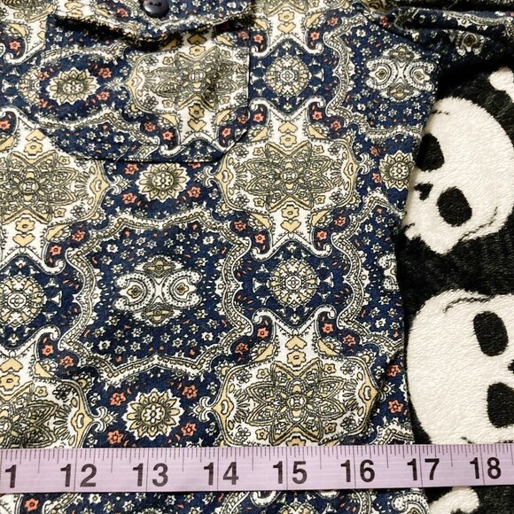 SUZY SHIER Navy blue geometric floral print button-down shirt ~ SMALL MEDIUM top - Picture 8 of 12